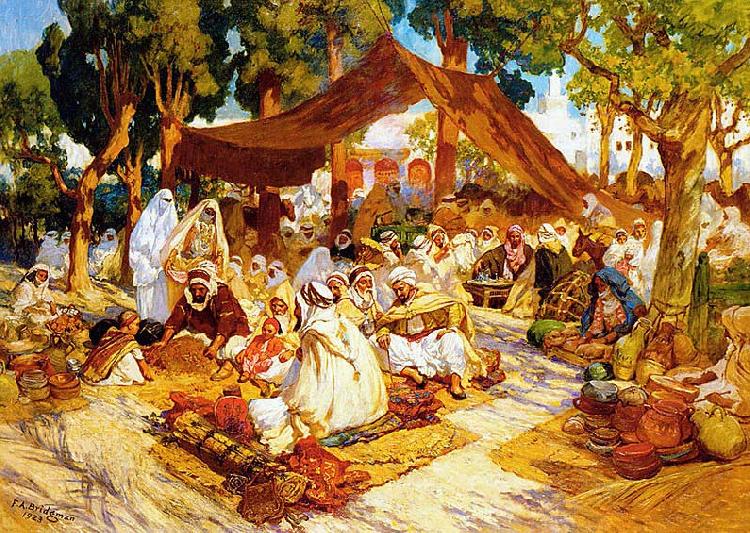Frederick Arthur Bridgman An evening gathering at a North-African encampment oil painting image